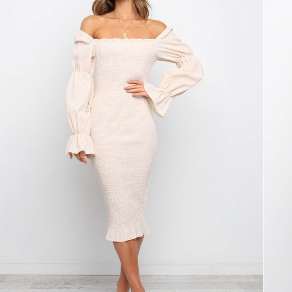 Petal & Pup Cream Off-Shoulder Midi Dress